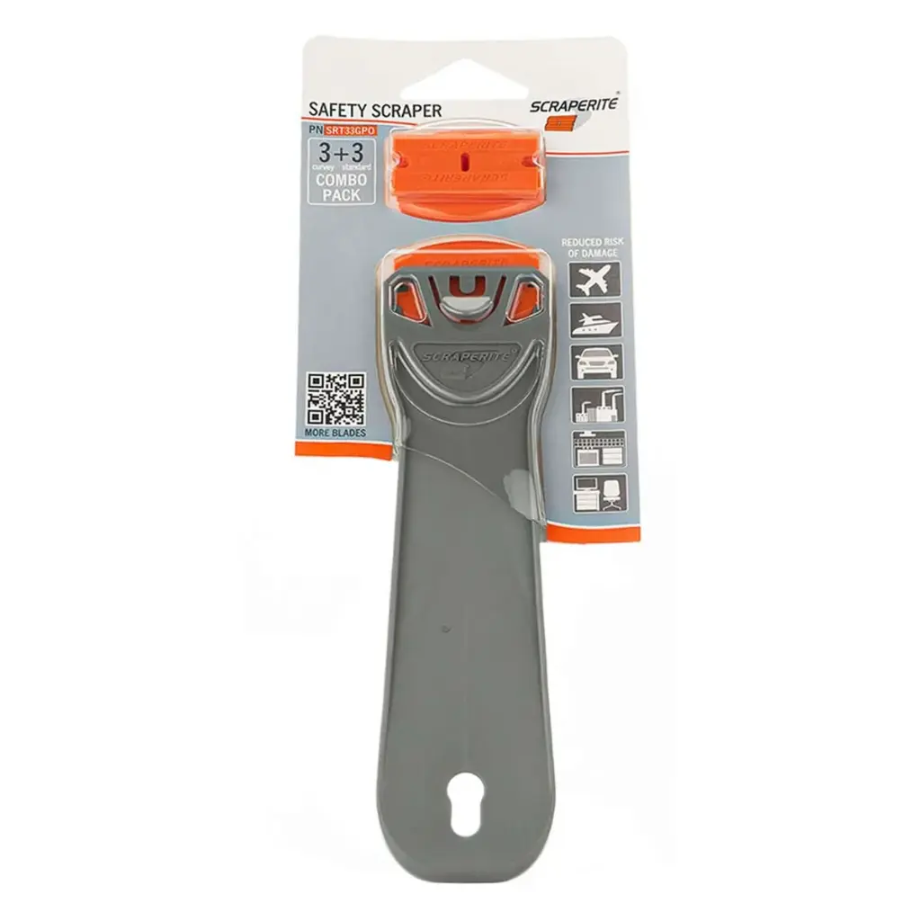 SCRAPERITE 1 LONG HOLDER + 3 BLADES RECT. + 3 CURVEY ORANGE